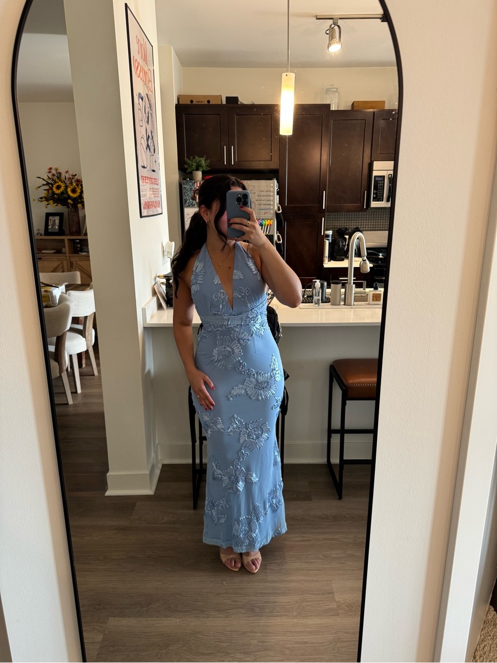 Hello Molly Lime Light Mesh Halter Maxi Blue Dress - Picture 3 of 5
